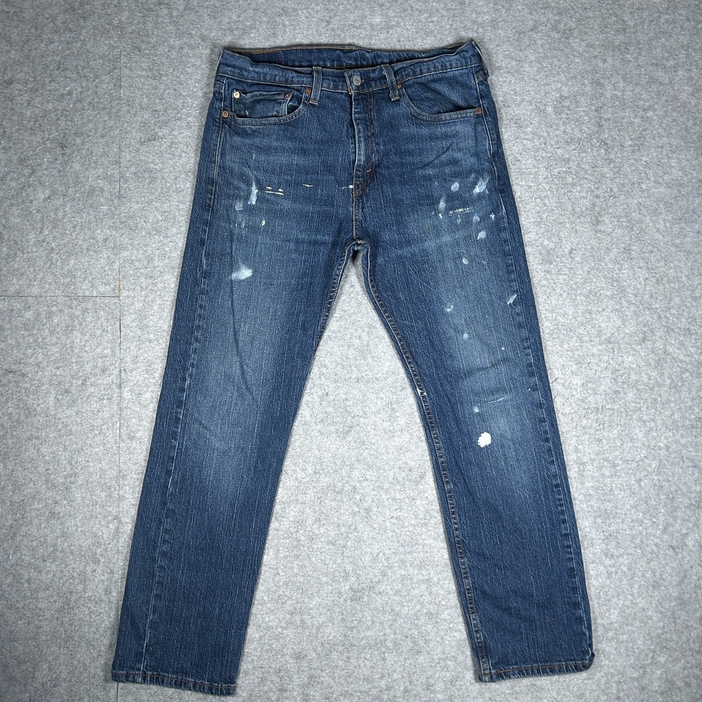 Levi's 505 Denim Jeans Mens 34x30 Medium Wash Blue Straight Leg Paint Splatter
